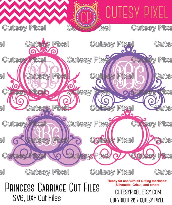 Download Princess Carriage Monogram Frames Svg cutting file ...