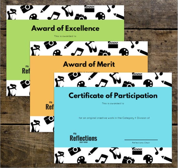 PTA Reflections Award Certificate Set Awards of Excellence