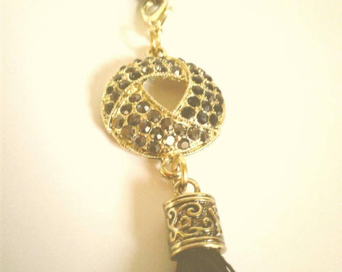 Wood Beaded Tassel Necklace, Statements Piece, Black and Brown, Beadwork, Popular Style, Gift for Women, Yarn Tassel, Diamond Center Piece.