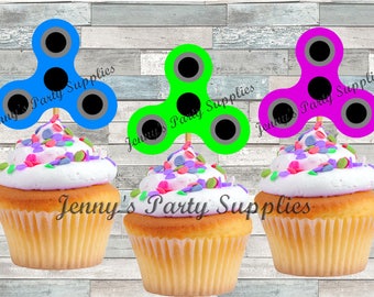 Set of 12 Fidget Cupcake Toppers, Spinner Cupcake Picks, Fidget Birthday Party, Hand Spinner Cupcake Picks