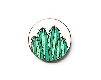 White and Gold Round Cactus Enamel Pin