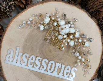Bridal hair comb, wedding hair combs, crystal hair comb, hair comb wedding, hair combs pearl, bridal hairpiece, gold hair vine, flower comb