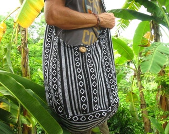 Men's Black & White Cotton Crossbody Shoulder Sac Bag / Stylish Tribal Ethnic Hippie Hipster Surfer Buddha Sack Bag / Men's accessories
