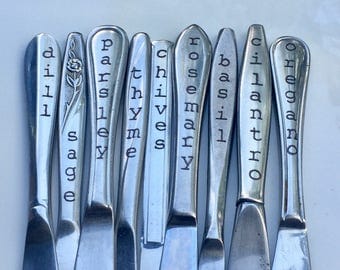 Culinary Garden, Herb Markers, Set of 9, Made from Repurposed Silverware