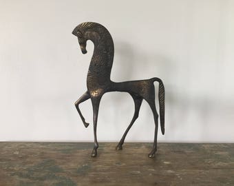 Mid Century Modern Bronze Etruscan Horse Sculpture