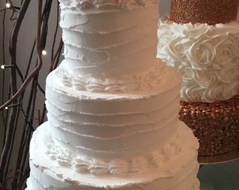 Fake 3 Tier Rustic Cake In White With Traditional Shell Piping Fake 3 Tier Rustic Cake In White With Traditional Shell Piping