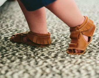 Caramel Moccasin Sandal == Queen B Moccs == baby moccasins == more colors available