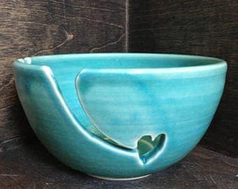 Turquoise Blue Yarn Bowl, Handmade Ceramic Yarn Bowl
