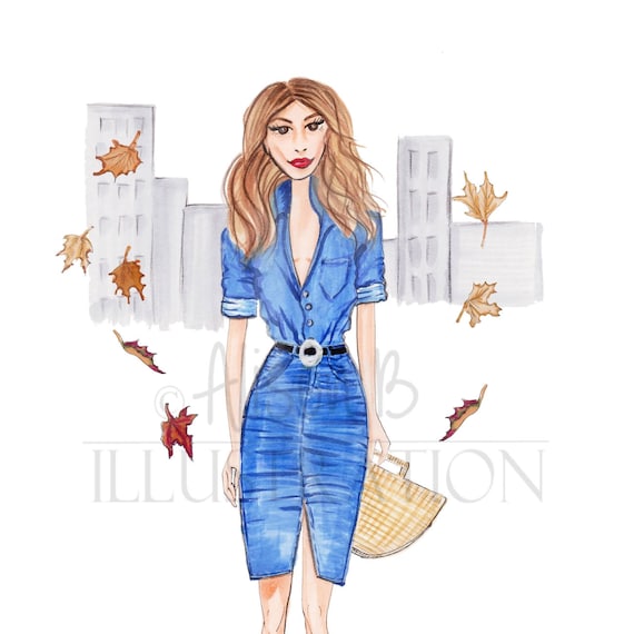 Autumn leaves fall fashion sketch Fall print fashion art