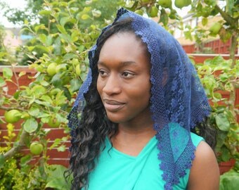 Navy blue Lace Triangle Mantilla Head Covering