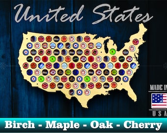 United States Beer Cap Map USA - Unique Christmas Gift - Beer Cap Holder Beer Cap Display Gift for Him Wedding Gift Fathers Day