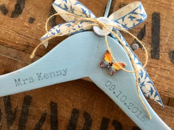 Something Blue Custom Wedding Hanger // Decorative Wedding Hanger // Custom Mrs Name and Date Wedding Gift