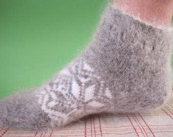 SUPER PRICE Friendly to Skin Eco Angora wool yarn with goat down Woman slippers EU-38-40US- 8-9 Knit short socks of gentle and soft