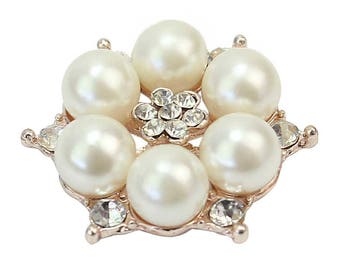2 flower embelishment beige / gold with Rhinestone 3 cm beads