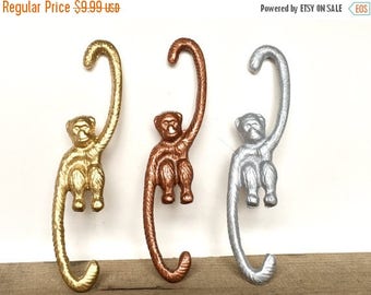 ON SALE Monkey Plant Hanger - Pot Rack Hooks - Cast Iron Hooks - Barrel of Monkeys - Pot Hooks - Metal Plant Hanger - Monkey Decor - Patio D