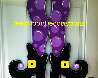 Halloween witch door hanger,Halloween with legs door hanger,Halloween wreath,witch Sign,witch feet door hanger