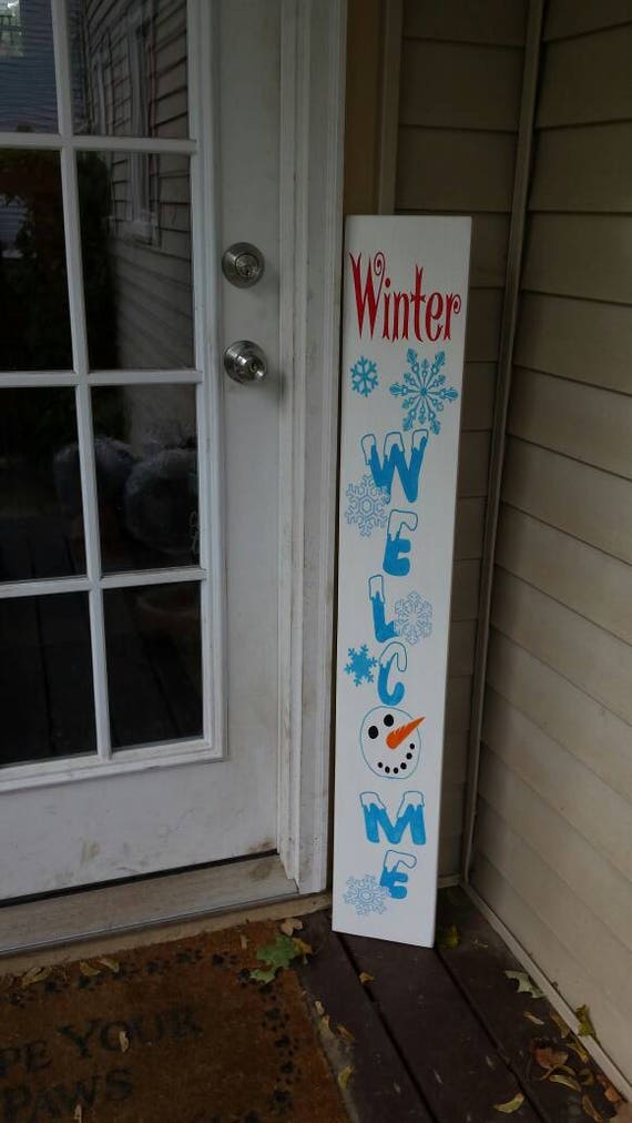Winter Snowman Porch Sign Reversible Entryway Wood