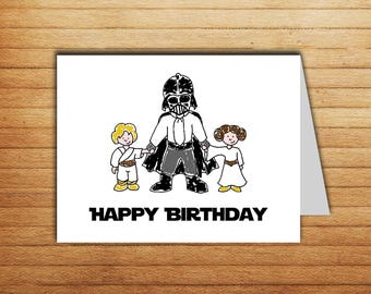 Star Wars Birthday card Darth Vader card Printable Happy Birthday card Luke Skywalker Princess Leia Star Wars gift for dad gift geek nerd