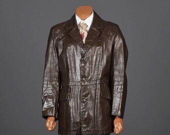 SALE Medium 1970s Leather Jacket 70s Hippie Boho Jacket Mens Leather Jacket Coat Vintage Brown Leather Jacket Blazer Vintage Man Jacket