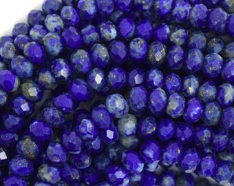 4mm faceted natural blue lapis lazuli rondelle beads 15.5" strand 36581