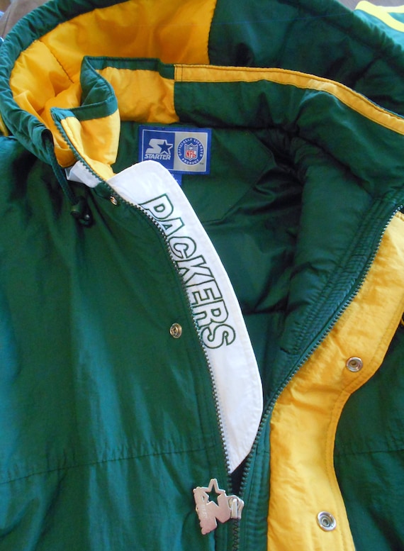 Vintage 1990s Green Bay Packer Starter Jacket Coat Hooded Full