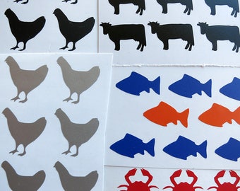 Meal Stickers, Menu Choice Stickers, Food choice, Table, Animal stickers, DIY, pork, chicken, beef, fish, vegetables, decal