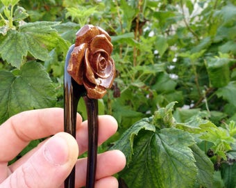 Hair fork flower rose, Hair fork wood , Hair accessories of wood, Hair stick, Hair jewelry, Hairpin wood, Handmade, Wood carving.