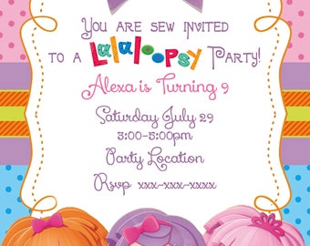 Muñecas lalaloopsy - impresión Digital personalizada fiesta invitaciones de cumpleaños y bono gracias Nota