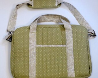 Crossbody Quilted Laptop Bag Sage Green and Beige