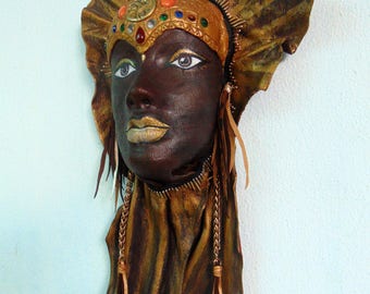 Masque en cuir. Fait main en cuir Mask.Decorative mur Mask.Good chance cuir Mask.Wedding en cuir-cadeau de fête. Cadeau pour la maison. Décoratif.
