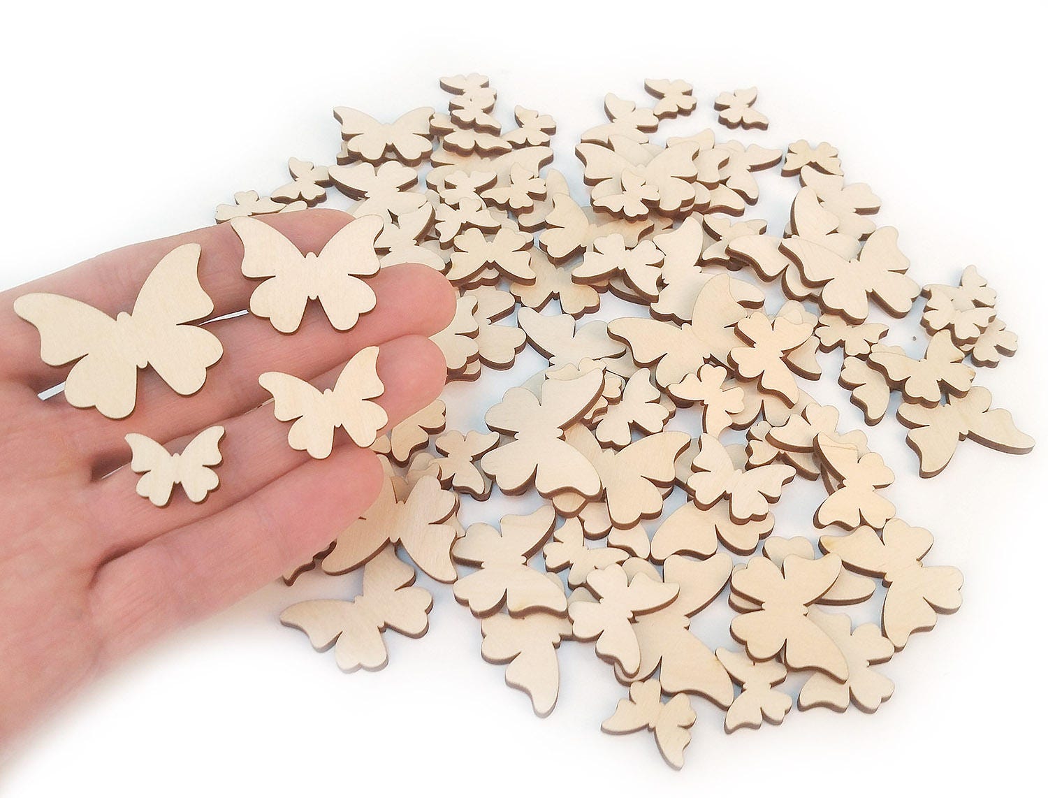 Set of 100 Wooden Butterflies Mix 15 to 3cm Butterfly