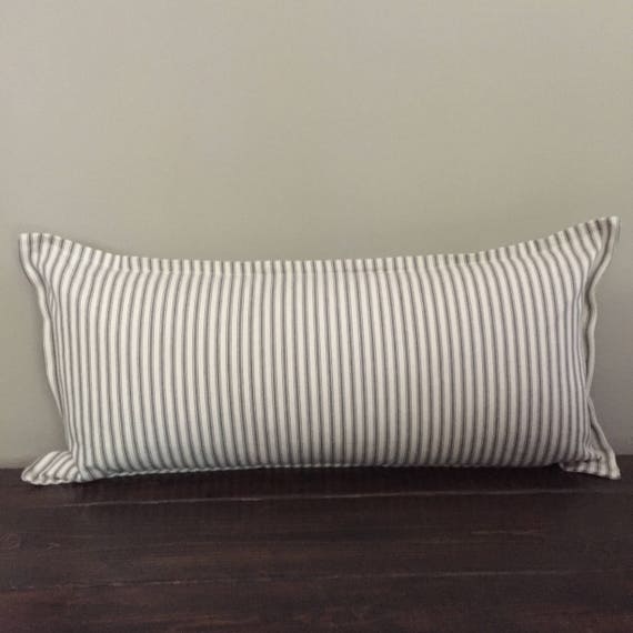 Gray Ticking Stripe Pillow Cover Long Lumbar Pillow Throw