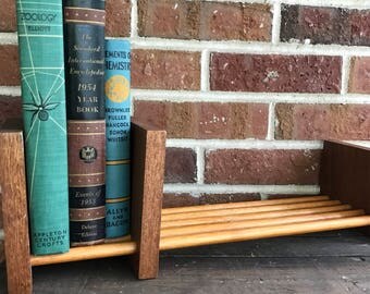 Sliding wood book stand, wood bookends, wood book shelf, small book stand, cookbook stand, book storage