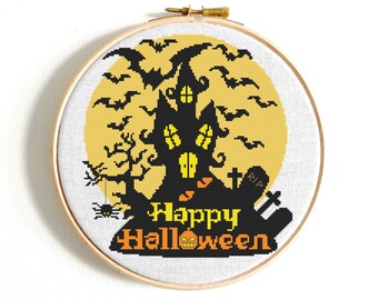 Halloween cross stitch pattern Pumpkins DIY Trick or Treat Thanksgiving modern home decor Happy Halloween Cat animal embroidery sampler Gift