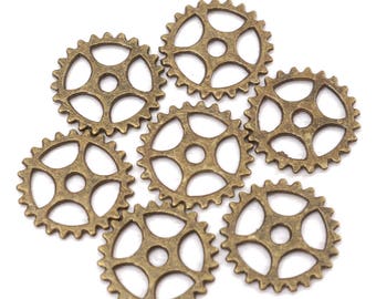 Set of 5 connectors "Serrated wheel" • Bronze Vieilli• 1.5 cm