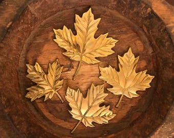 Vintage Brass Maple Leaves Wall Hangings Set of 4