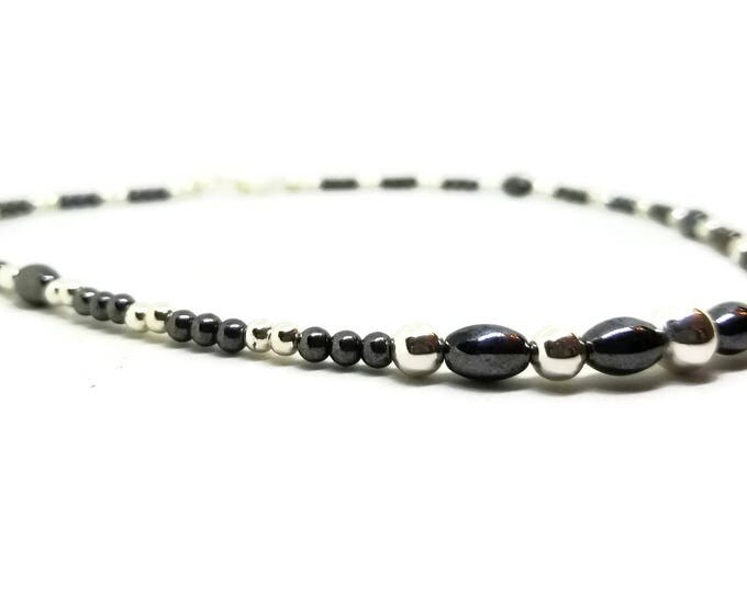 Hematite Beaded Necklace, Black and Silver Necklace, Gemstone Necklace, Unisex Necklace, Unique Birthday Gift