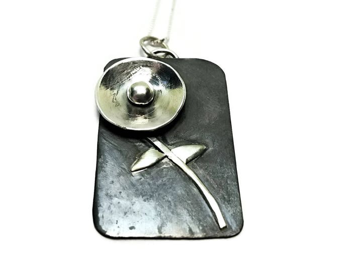 Sterling Silver Flower Pendant, Mixed Metal Flower Necklace, Unique Birthday Gift, One of a Kind, Gift for Her