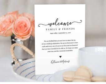 Wedding Welcome Bag Note, Welcome Bag Letter, Printable Wedding Itinerary, Agenda, Instant Download, Fully Editable Template #030-104WB
