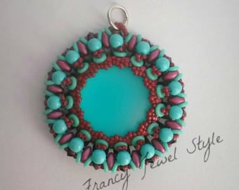 Cod C0601 Turquoise Cabochon Pendant 24 mm with Burgundy and coloring
