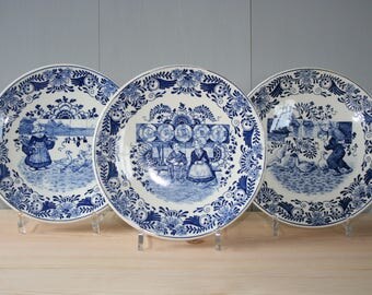 3 REGOUT Fantaisie Delft Dutch Blue wall plates