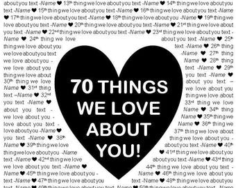 16x20" Template in Microsoft Word for “70 Things We Love About You” Editable and Printable Artwork in Black