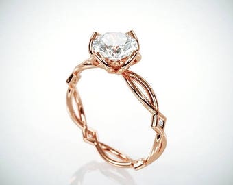 SALE! 14K Rose Gold Moissanite Engagement Ring | Forever One Mossanite and Diamonds engagement ring | Charles & Colvard Moissanite