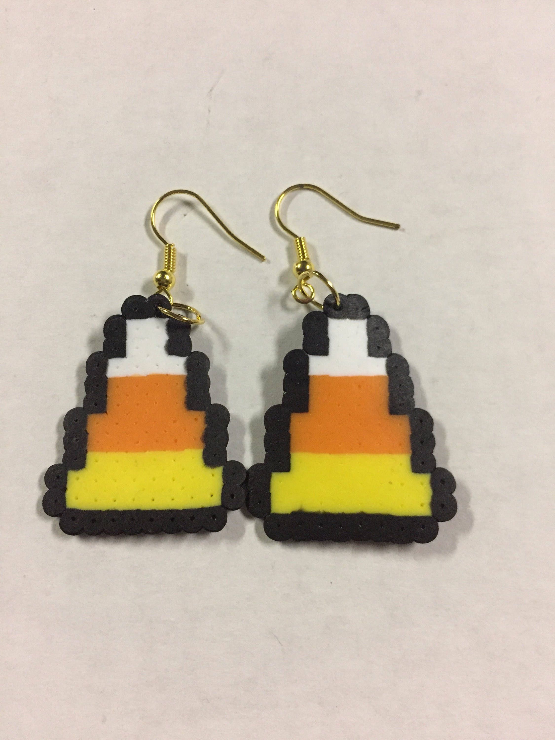 Candy Corn Autumn Fall Earrings Perler Bead Art Hana Bead