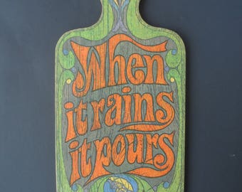 Vintage Morton's Salt Wood Cutting Board - When It Rains It Pours 1623