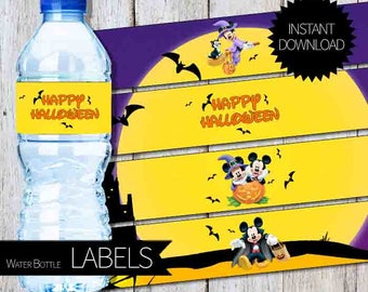 Mickey & Minnie Mouse HALLOWEEN Party PRINTABLE Water Bottle LABELS- Instant Download | Disney | Mickey and Minnie