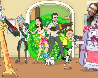 Rick and Morty Style Custom Couple Portrait, cartoon portrait with free detailed background. Family portrait, cartoon portrait, rick'n'morty