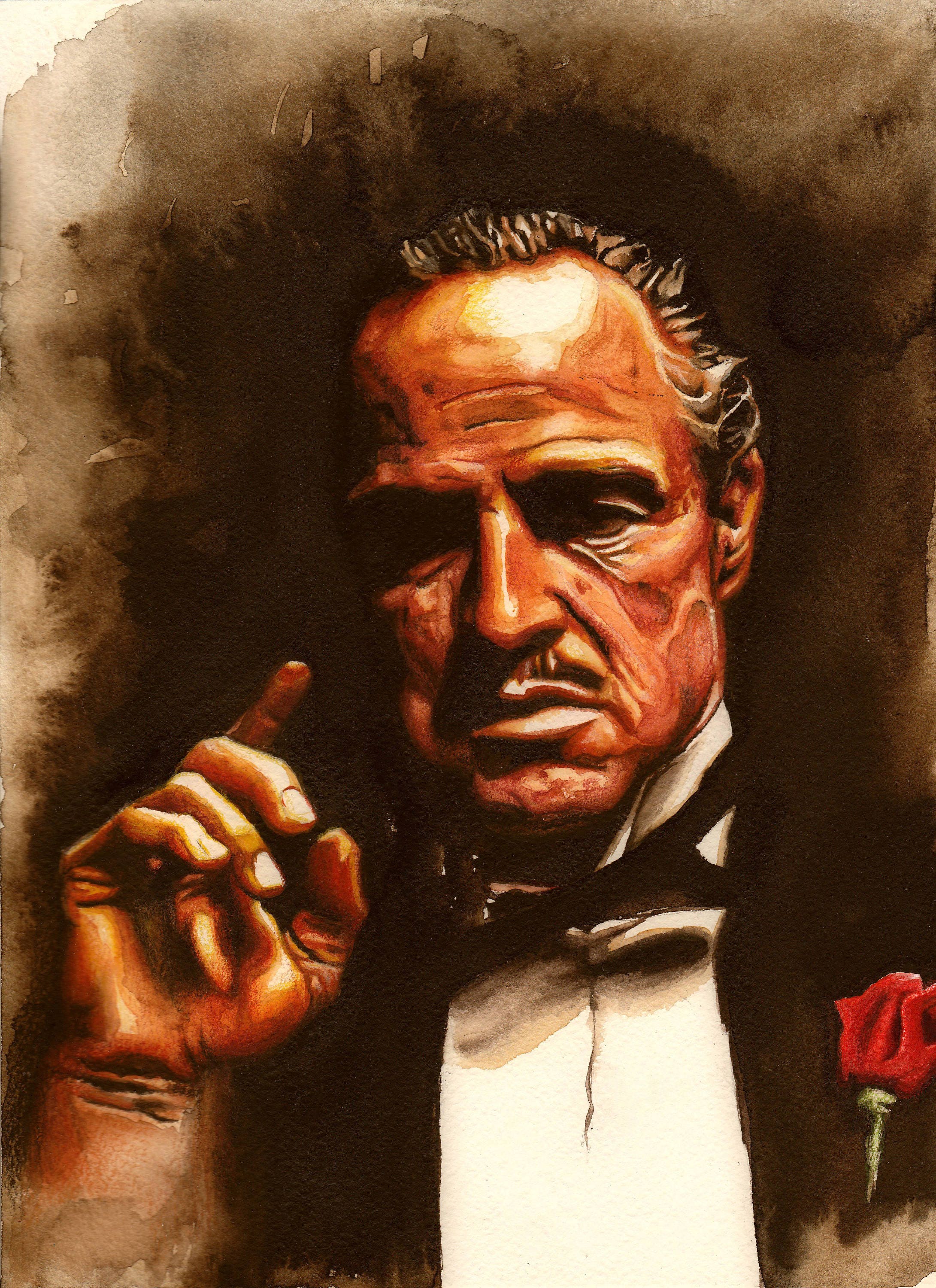 The Godfather original watercolor drawing Vito Corleone