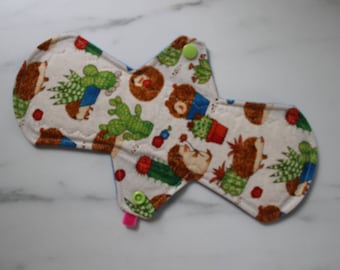 10" moderate pad, reusable cloth menstrual pad - cactus + hedgehogs