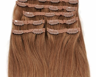 Honey Blonde: Clip In Human Hair Extensions, Color #8